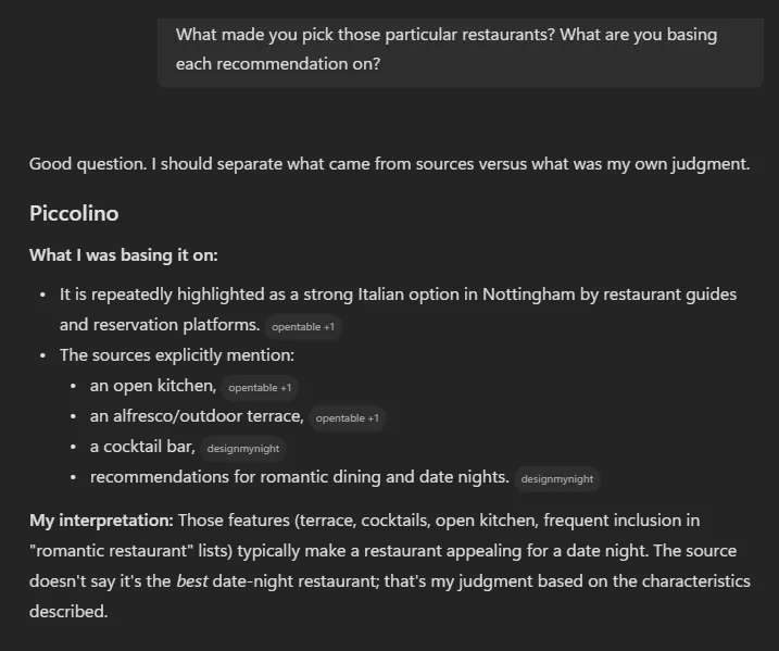 Microsoft Copilot's explanation of its reasoning, showing cited sources, 11 July 2026